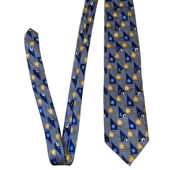 WALT DISNEY Mickey Blue Gold Silk Mens Tie - Picture 5 of 5